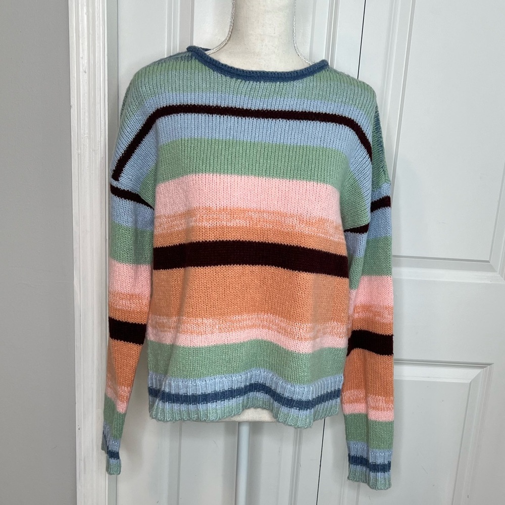 Sundance Striped Sibella Knit Sweater Wool Blend Blue Pink Green Small Fall